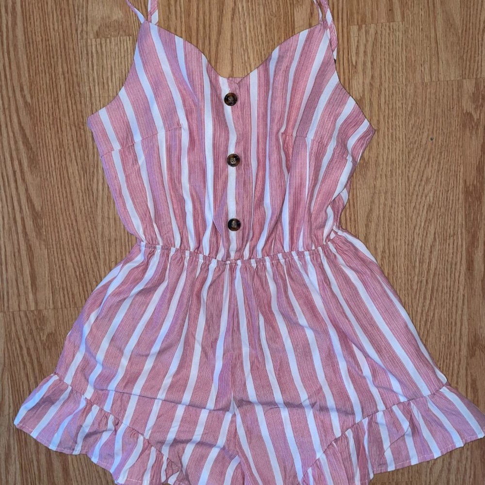Pink and white striped romper